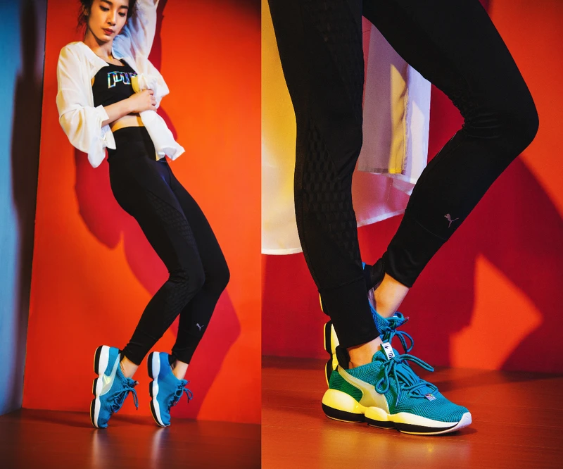 PUMA運動背心，NT1,380、PUMA訓練系列On the Brink9分緊身褲，NT1,880、PUMA Mode XT Iridescent TZ Wns鞋款，NT3,280。
