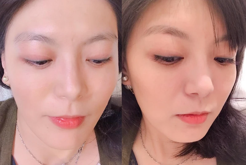 今日編體驗的是有眼線效果的性感型，同時局部穿插紫色的睫毛，從側邊可看出妝感，非常自然又能滿足帶點色彩的樂趣。