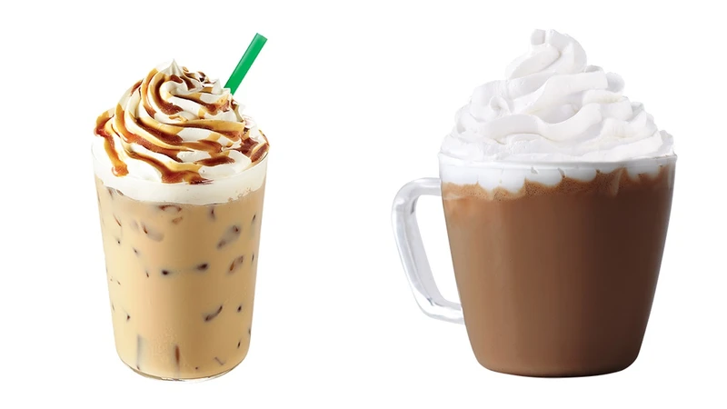 (左)濃焦糖那堤、(右)白巧克力咖啡那堤 (左)濃焦糖那堤、(右)白巧克力咖啡那堤