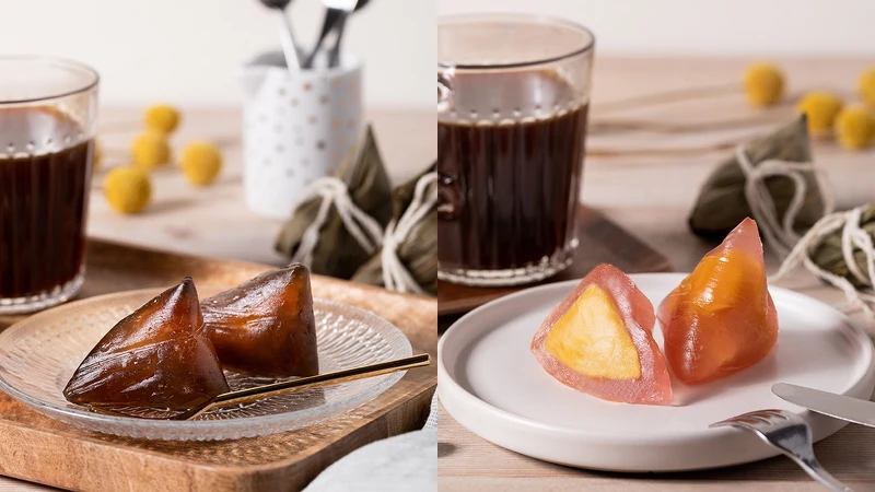 (左)仙草地瓜紫薯星冰粽、 (右)雙果蔓越莓星冰粽 (左)仙草地瓜紫薯星冰粽、 (右)雙果蔓越莓星冰粽