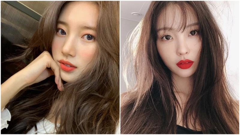 秀智的磚紅唇色讓氣色更顯白。