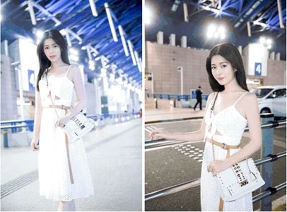 任容萱搭配MICHAEL Michael Kors CECE鍊帶包現身機場