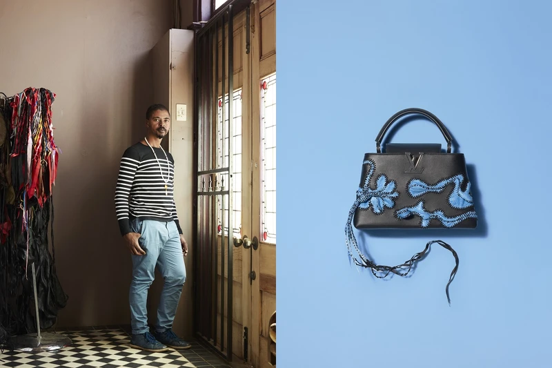 Nicholas Hlobo 與他為 LV 打造的 Capucines 包款。 Nicholas Hlobo 與他為 LV 打造的 Capucines 包款。