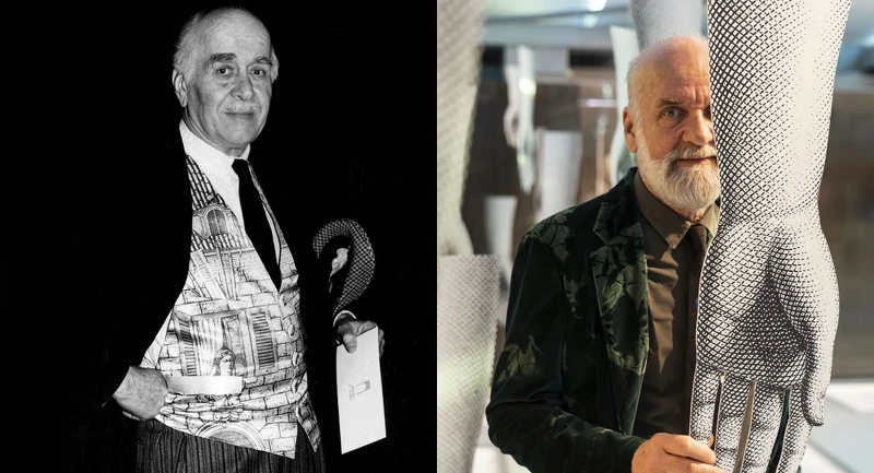 左:Piero Foenasetti,右:接手的兒子Barnaba Fornasetti 左:Piero Foenasetti,右:接手的兒子Barnaba Fornasetti