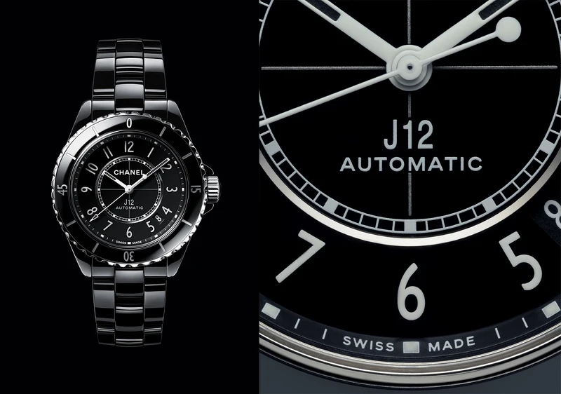 黑色J12抗磨精密陶瓷搭配精鋼錶殼腕錶，Chanel。