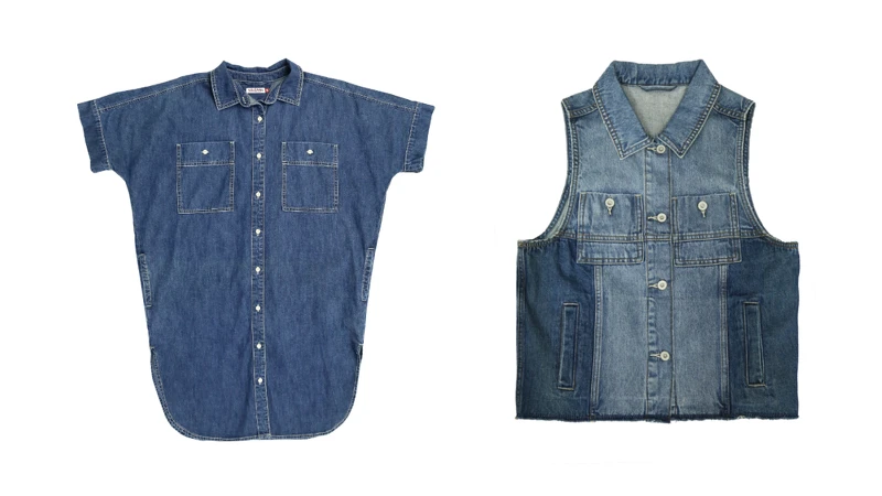 百搭側開岔牛仔襯衫NT1,990、跳色拼接牛仔背心NT2,090 百搭側開岔牛仔襯衫NT1,990、跳色拼接牛仔背心NT2,090