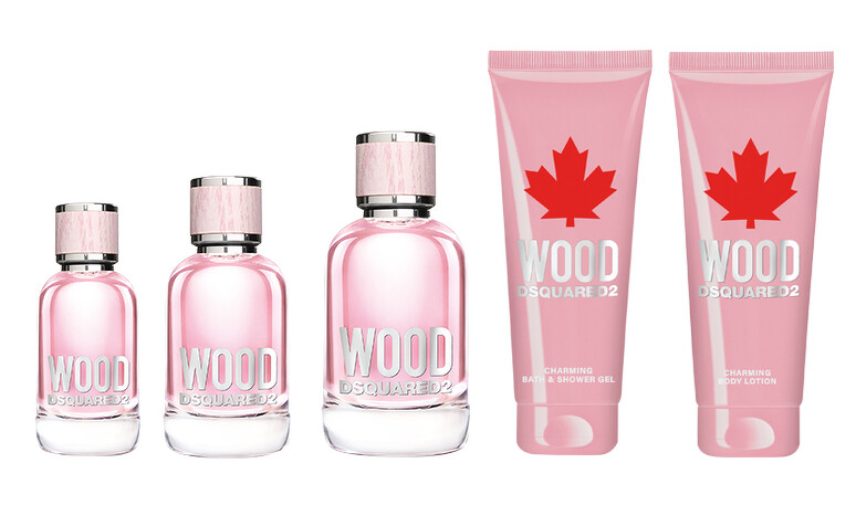 (左至右)WOOD・天性女性淡香水30ml、50ml、100ml,WOOD・天性女性香浴凝露200ml,WOOD・天性女性香體乳200ml (左至右)WOOD・天性女性淡香水30ml、50ml、100ml,WOOD・天性女性香浴凝露200ml,WOOD・天性女性香體乳200ml