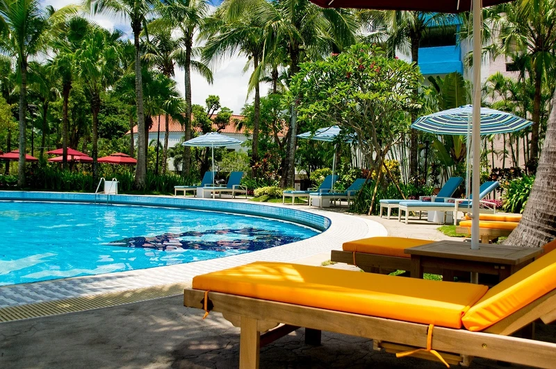 椰林泳池畔充滿度假風情