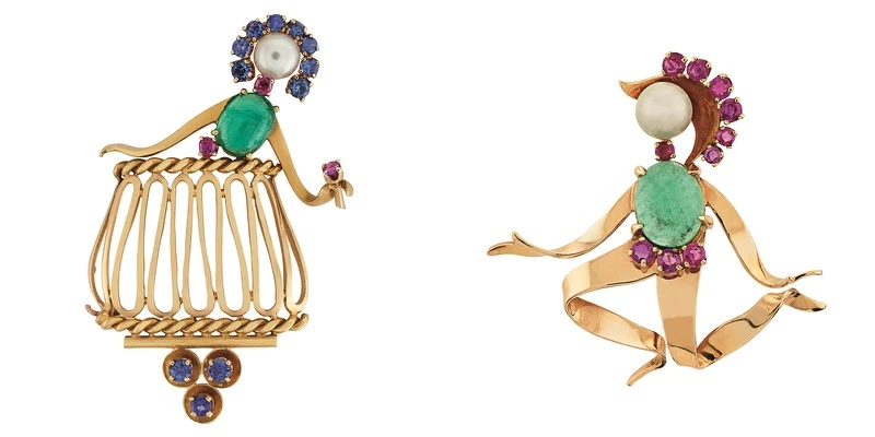 Romeo&Juliet胸針,Van Cleef & Arpels,約1951年之作品。  Romeo&Juliet胸針,Van Cleef & Arpels,約1951年之作品。