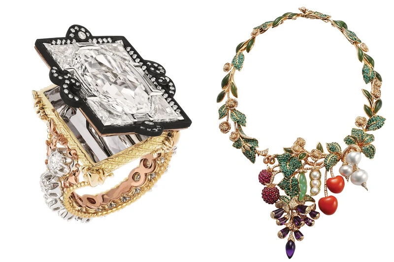 從凡爾賽宮的氣派鏡廳到迪奧先生系喜愛的蔬果食材，都能被Victoire de Castellane打造成一件件絕美的高級珠寶。