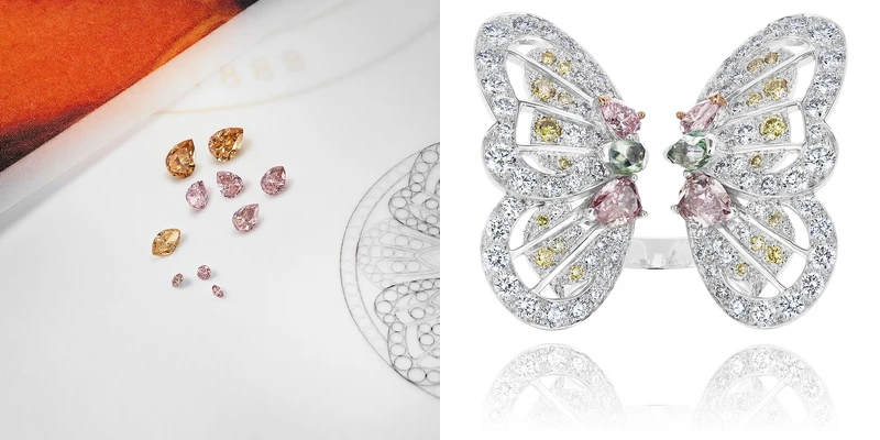 Monarch Butterfly 高級珠寶綠鑽戒指。