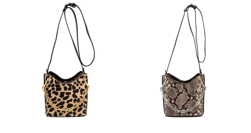 動物紋水桶包NT12,800、蟒蛇紋水桶包NT9,600