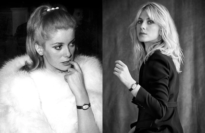 左:有法國第一美人之稱的女星凱薩琳‧丹妮芙(Catherine Deneuve),佩戴Baignoire腕錶展現性感魅力。 右:身兼具模特兒、導演、歌手、編劇等多項才藝的法國當代女演員梅蘭妮・蘿倫(Melanie_Laurent),為Baignoire腕錶詮釋出現代女性的知性魅力。 左:有法國第一美人之稱的女星凱薩琳‧丹妮芙(Catherine Deneuve),佩戴Baignoire腕錶展現性感魅力。 右:身兼具模特兒、導演、歌手、編劇等多項才藝的法國當代女演員梅蘭妮・蘿倫(Melanie_Laurent),為Baignoire腕錶詮釋出現代女性的知性魅力。