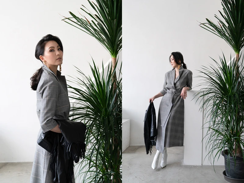 威爾斯親王格紋洋裝 $24,300/流蘇皮外套 $28,900