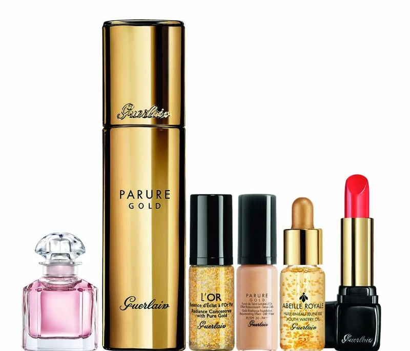 24K純金光奢華底妝組51折優惠：24K純金光粉底液#01(正品)/24K 純金水感隔離凝露5ml/我的印記淡香精5ml/皇家蜂王乳平衡油5ml/KISSKISS法式之吻迷你唇膏344/24K純金光粉底液5ml