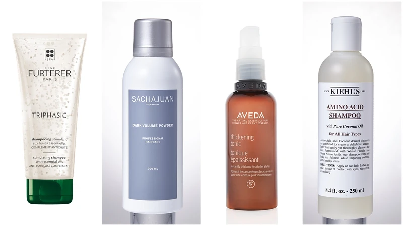 Rene Furterer 三項森髮激活髮浴,NT1,380。/Sachajuan 專業豐盈彈力粉霧,NT970。/Aveda 花植豐厚造型霧,NT1,200。/Kiehl’s 胺基酸洗髮精,NT840。 Rene Furterer 三項森髮激活髮浴,NT1,380。/Sachajuan 專業豐盈彈力粉霧,NT970。/Aveda 花植豐厚造型霧,NT1,200。/Kiehl’s 胺基酸洗髮精,NT840。