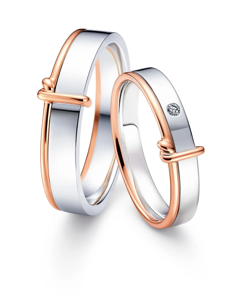 Promessa 18K 白金玫瑰金雙色「同心結」對戒 (設計專利申請號108305340 & 108305341)