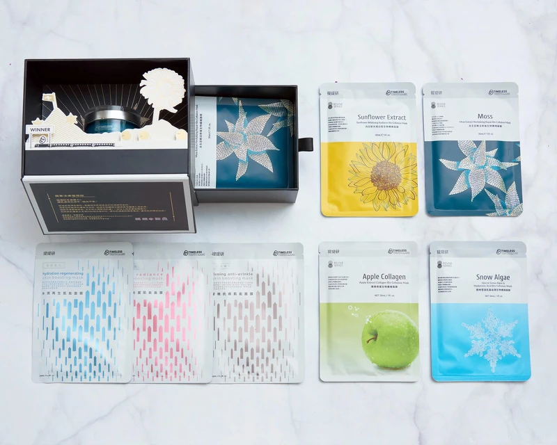 內含：永生苔霜*1瓶、面膜15片：永生苔＋向日葵*2＋蘋果*2＋雪藻*2+肌能進化系列各1片