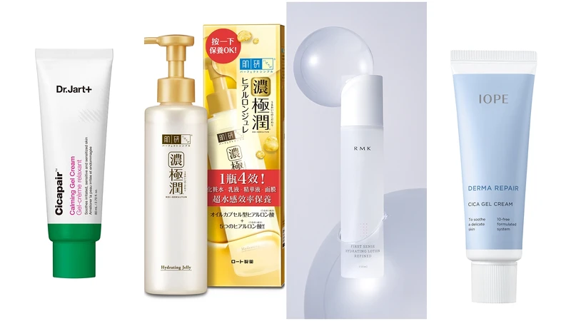 (推薦產品由左至右)1.肌研極潤多效精華水感凝露,NT620。2.Dr.Jart+老虎草呼呼修護水凝霜,NT1,450。3.RMK 煥膚美肌露(保濕型),NT1,400。4.IOPE能親膚敏感呵護凝凍,NT1,080。 (推薦產品由左至右)1.肌研極潤多效精華水感凝露,NT620。2.Dr.Jart+老虎草呼呼修護水凝霜,NT1,450。3.RMK 煥膚美肌露(保濕型),NT1,400。4.IOPE能親膚敏感呵護凝凍,NT1,080。