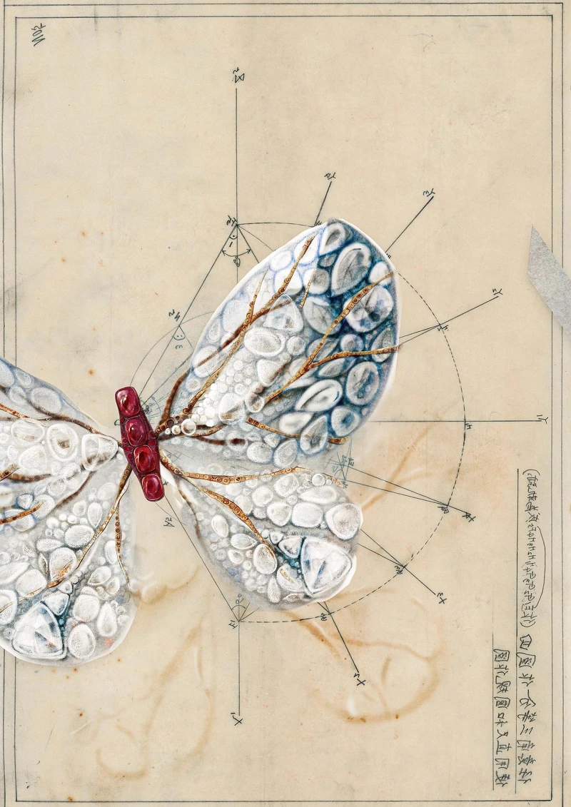 極光蝴蝶創作理念建構於外祖父謝自南手繪建築圖 極光蝴蝶創作理念建構於外祖父謝自南手繪建築圖