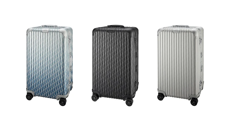DIOR and RIMOWA聯名系列漸層藍行李箱，NT152,100 / DIOR and RIMOWA聯名系列黑色行李箱，NT139,500 / DIOR and RIMOWA聯名系列銀色行李箱，NT139,500