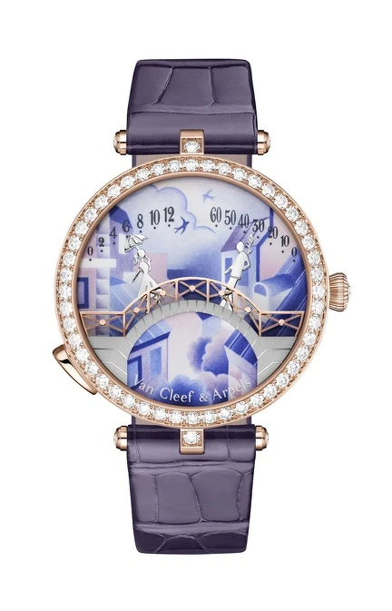 除了七點鐘方向新加入的按把牽動裝置外,日間款的戀人橋作品與四季主題的高級珠寶款式,都是今年很有看頭的作品。Lady Arpels Pont des Amoureux Jour 日間款腕錶 (正面)。 除了七點鐘方向新加入的按把牽動裝置外,日間款的戀人橋作品與四季主題的高級珠寶款式,都是今年很有看頭的作品。Lady Arpels Pont des Amoureux Jour 日間款腕錶 (正面)。