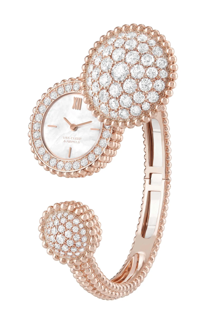 Van Cleef & Arpels Perlee 手鐲腕錶 (玫瑰金、白色珍珠母貝及鑽石鑲嵌) Van Cleef & Arpels Perlee 手鐲腕錶 (玫瑰金、白色珍珠母貝及鑽石鑲嵌)