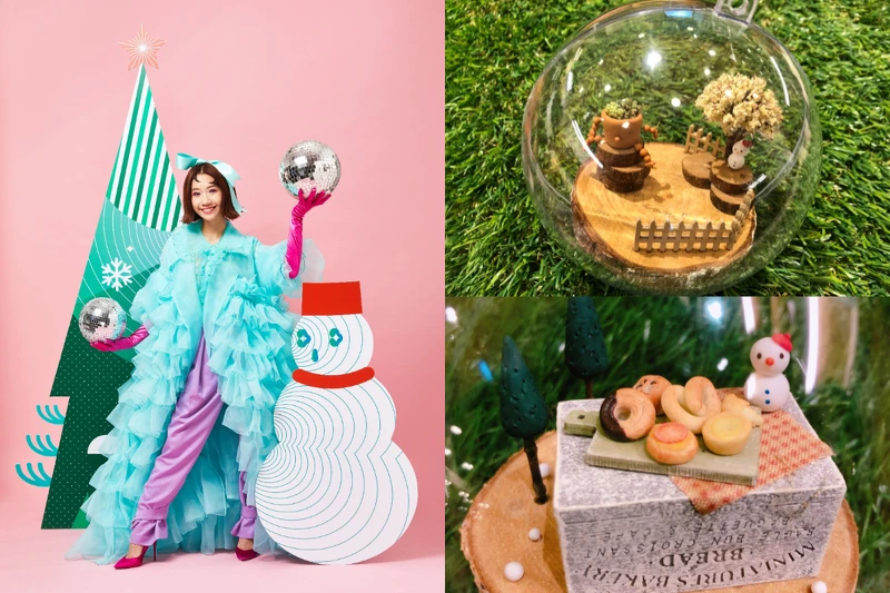 (左)聖誕大使LULU黃路梓茵12/21將至敦南店聖誕樹抽出10位幸運得主獲親筆手繪卡片。 (右)11/13-01/02不一樣的聖誕球特展。