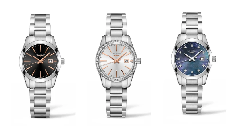 左起:Longines 浪琴表 Conquest Classic 征服者經典系列黑色面盤女仕腕錶,NT29,400;銀面鑽圈女仕腕錶,NT74,300;黑色珍珠母貝面盤女仕腕錶,NT$43,200 左起:Longines 浪琴表 Conquest Classic 征服者經典系列黑色面盤女仕腕錶,NT29,400;銀面鑽圈女仕腕錶,NT74,300;黑色珍珠母貝面盤女仕腕錶,NT$43,200