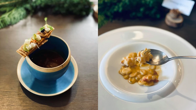 「Staff Only：Carnitas豬肉湯、苦橙、炸豬皮」、「Mac and Cheese波士頓龍蝦起司貓耳麵」