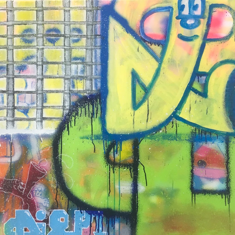 7_L+ Lucie Chang Fine ArtsSneak out T偷偷溜走的T_Acrylic, Aerosol, and Oil Choke on Canvas畫布丙烯、噴漆、蠟筆_80 x 80 cm_2019