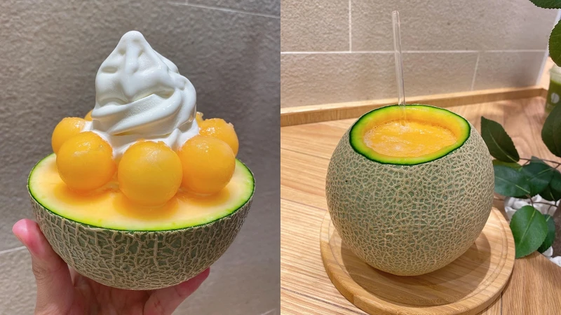 整顆新鮮哈密瓜霜淇淋 200元、整顆新鮮哈密瓜果汁 300元 整顆新鮮哈密瓜霜淇淋 200元、整顆新鮮哈密瓜果汁 300元