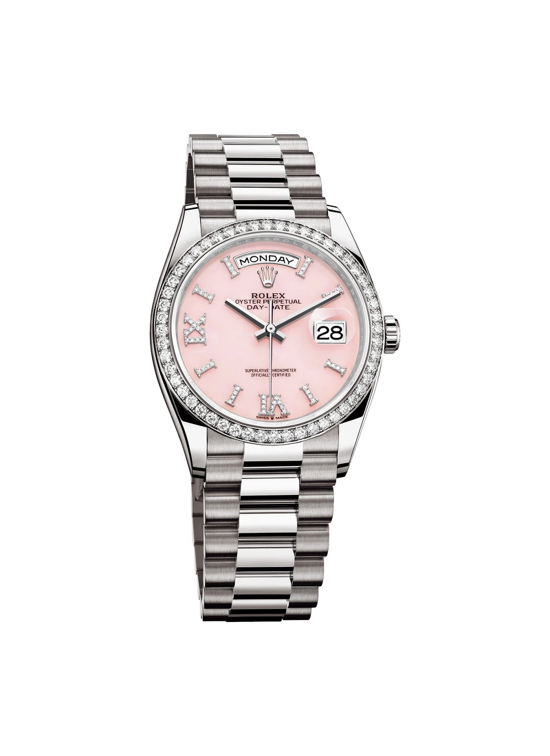 Day-Date 36 18ct白色黃金款 粉紅色蛋白石錶面