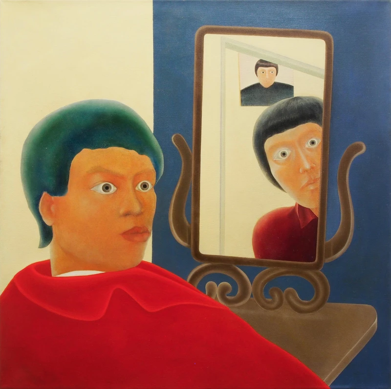 陳昭宏Chen Hilo, “Self Portrait and Mirrors”, 1969, oil on cancas, 111.8 x 111.8 cm, Courtesy of the artist and Each Modern.