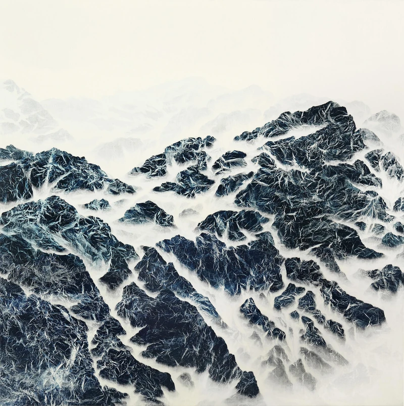 吳季璁Wu Chi-Tsung, “Cyano-Collage 038”, 2018, Cyanotype, Xuan Paper, Acrylic Gel, 180 x 180 cm, Courtesy of the artist and Galerie du Monde.