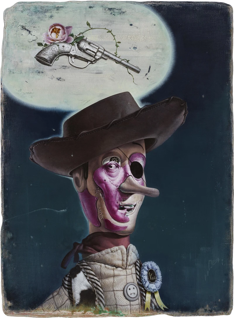 郭維國Kuo Wei-Kuo, “Kuody一直想要一把左輪槍Kuody Has Been Wanting a Revolver”, 2019, Mixed media, oil on canvas, 125 x 91 cm, Courtesy of the artist and Lin & Lin Gallery.