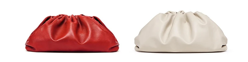 The Pouch小牛皮手拿包 (亮紅)，NT85,900、The Pouch 霧面小牛皮手拿包 (迷霧白)，NT85,900。