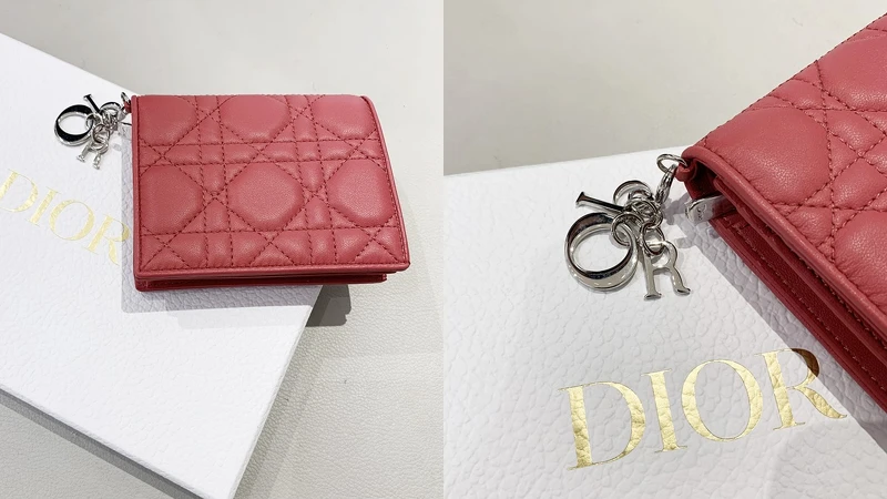 DIOR Lady Dior紅色籐格紋小羊皮皮夾，NT18,000