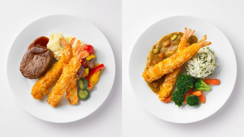 (左)海陸大餐、(右)炸蝦香蔥飯 (左)海陸大餐、(右)炸蝦香蔥飯