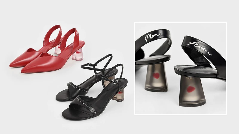 CHARLES KEITH漂浮紅心粗跟鞋,NT1,990、漂浮紅心涼鞋,NT1,890。 CHARLES KEITH漂浮紅心粗跟鞋,NT1,990、漂浮紅心涼鞋,NT1,890。