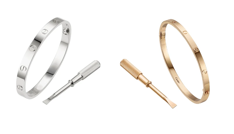 LOVE系列白K金手環，另有玫瑰K金、黃K金可選擇；LOVE系列玫瑰K金手環(窄版)，另有白K金、黃K金可選擇。