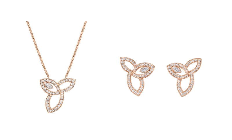 Lily Cluster玫瑰金鑽石鏈墜、Lily Cluster玫瑰金鑽石耳釘。