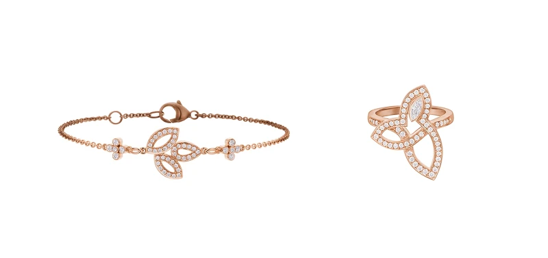 Lily Cluster玫瑰金鑽石手鏈、Lily Cluster玫瑰金鑽石戒指。