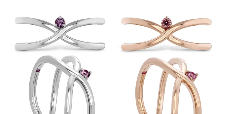 LOVE WRAP系列戒指，玫瑰金/白K金、粉紅剛玉，NT34,000