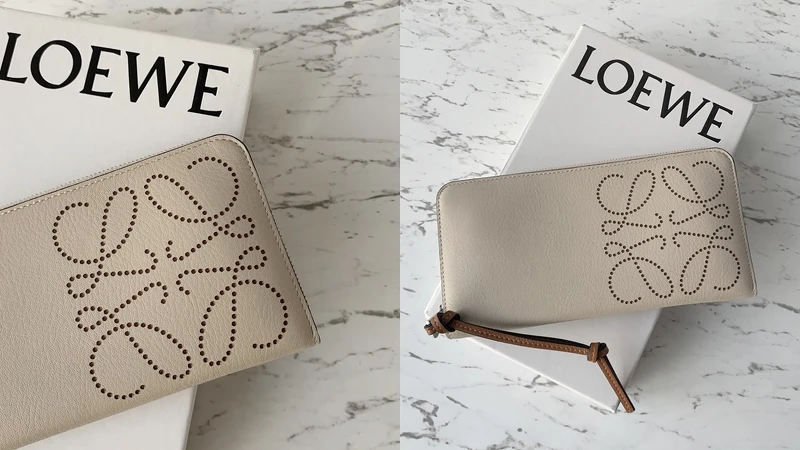 LOEWE Brand白色小牛皮拉鍊長夾，NT30,000