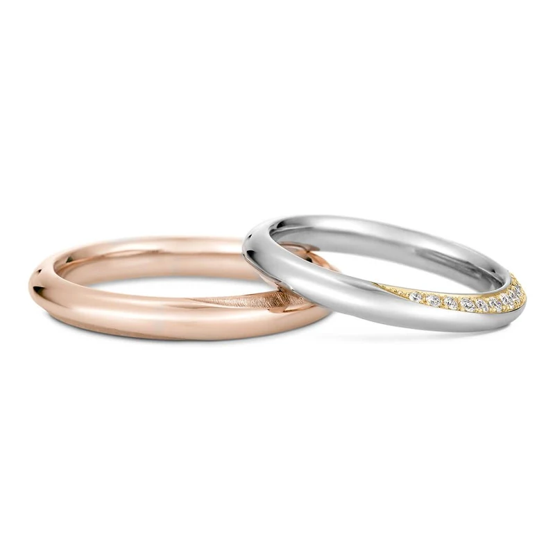 Crescent結婚對戒 有如以溫柔光線照亮夜空的明月般，期望戀人們能相守共度一生。 ※此款設計可變更金屬或寶石進行創意改造。