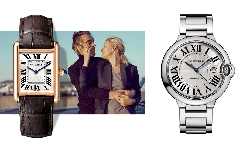 （左）Tank Louis Cartier腕錶，大型款，約NT383,100 /（右）Ballon Bleu de Cartier腕錶，42毫米，約NT201,000