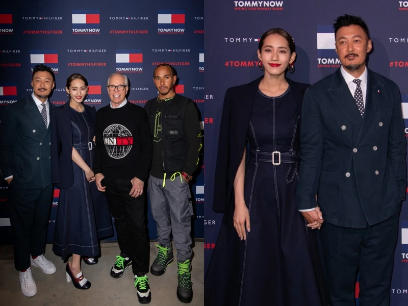 余文樂、王棠云與設計師Tommy Hilfiger、F1賽車手Lewis Hamilton合照。