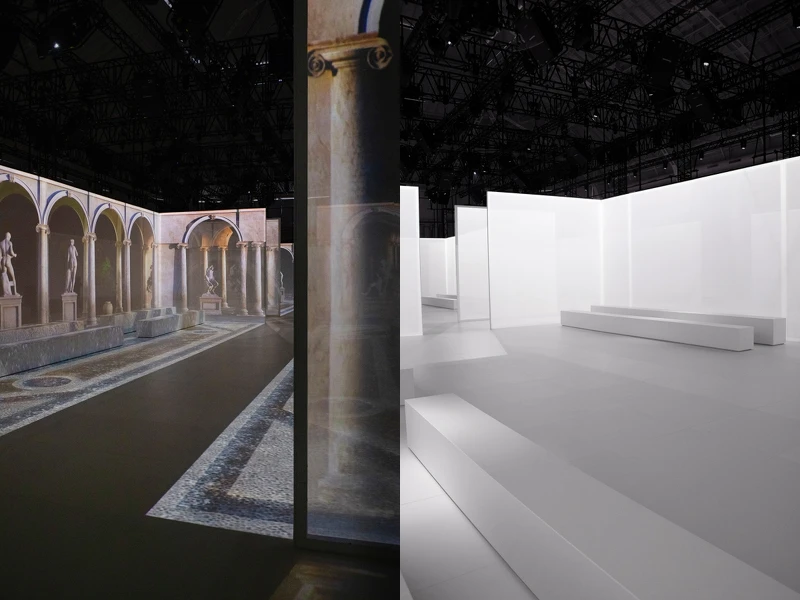 秀場是採用投影方式呈現古典雕塑公園的模樣 秀場是採用投影方式呈現古典雕塑公園的模樣