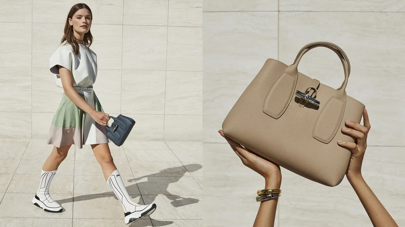 Longchamp Roseau系列手提包(飛行員藍、沙色)，NT13,600